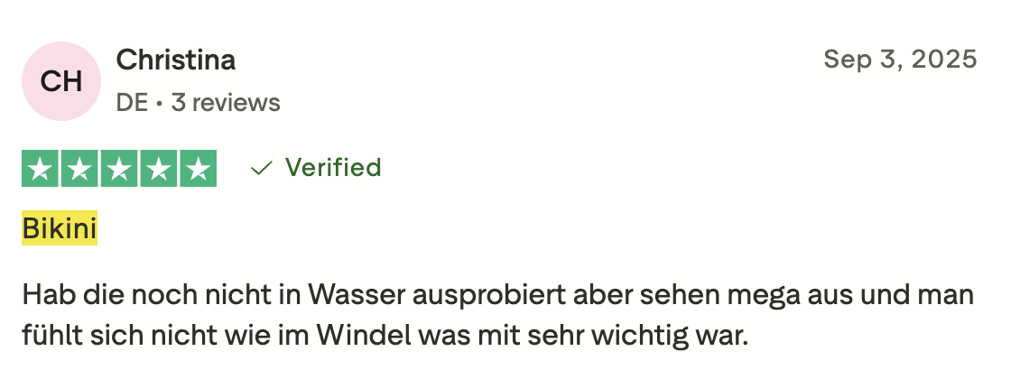 Trustpilot Bewertung von Christina – 5 Sterne, verifiziert