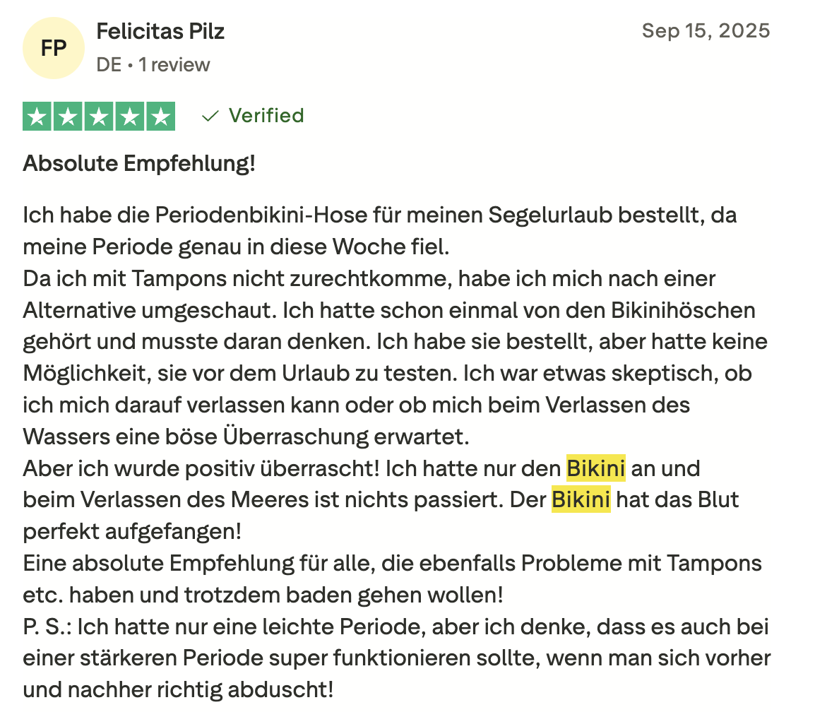 Trustpilot Bewertung von Felicitas Pilz – 5 Sterne, verifiziert