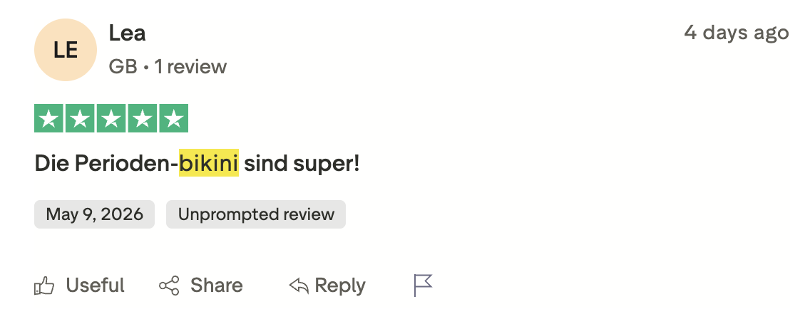 Trustpilot Bewertung von Lea – 5 Sterne